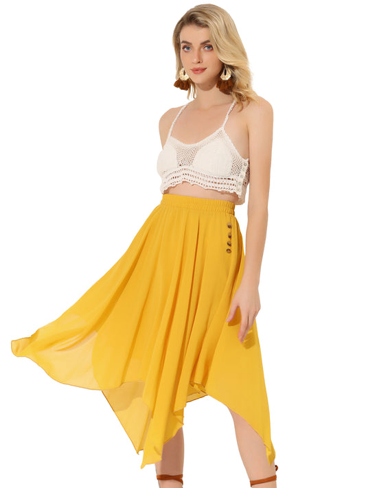 Falda midi de gasa con cintura elástica y dobladillo asimétrico para mujer, estilo vintage, estilo pañuelo