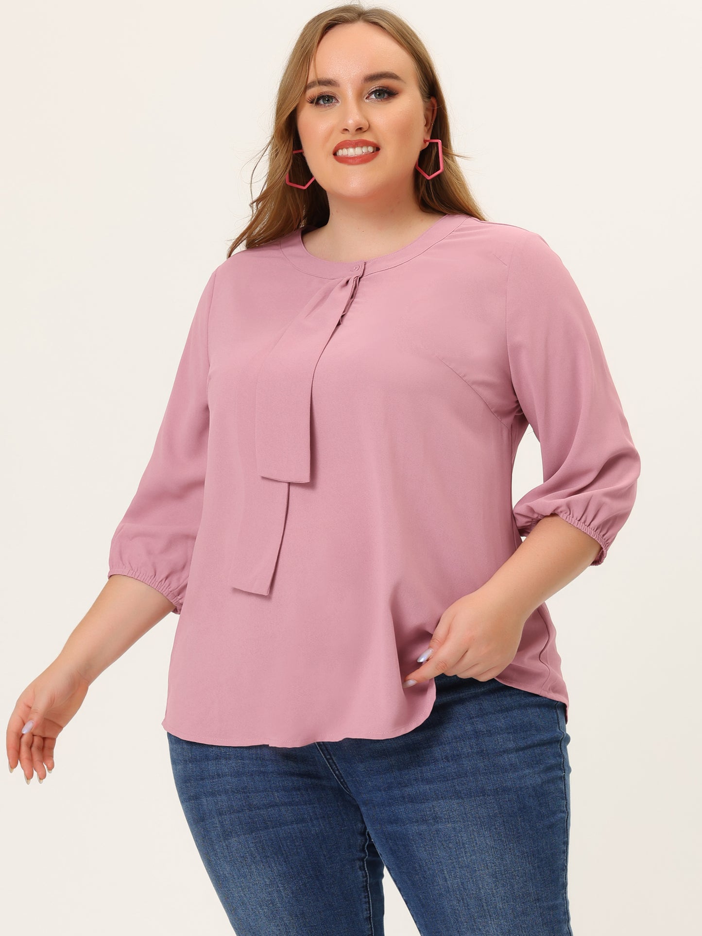 Women's Plus Size Work Round Neck Ruffle Chiffon Blouse Top