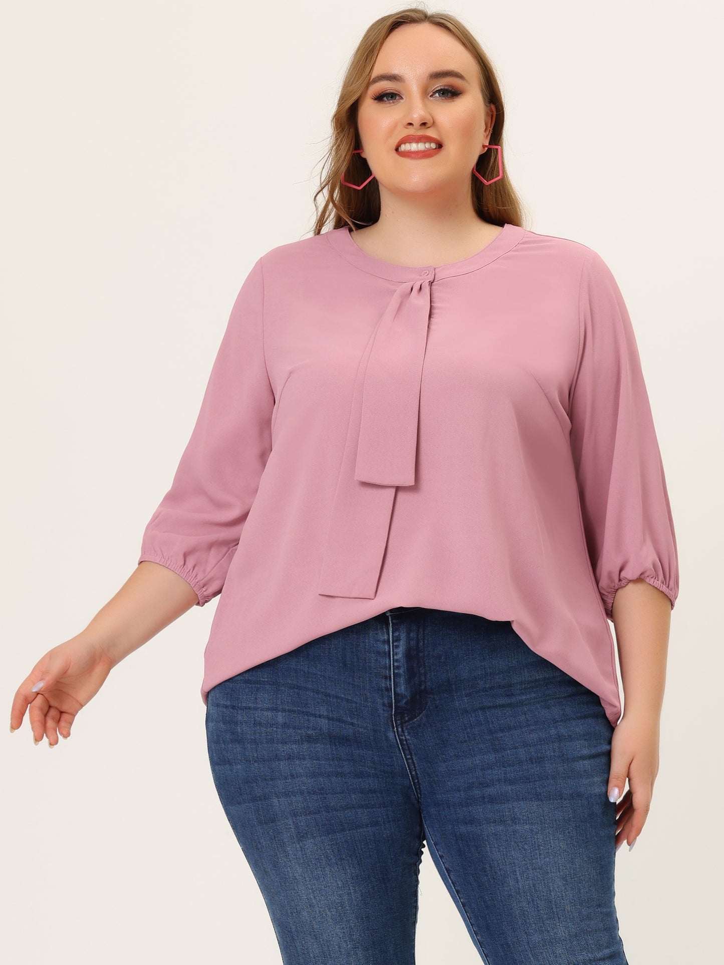 Women's Plus Size Work Round Neck Ruffle Chiffon Blouse Top