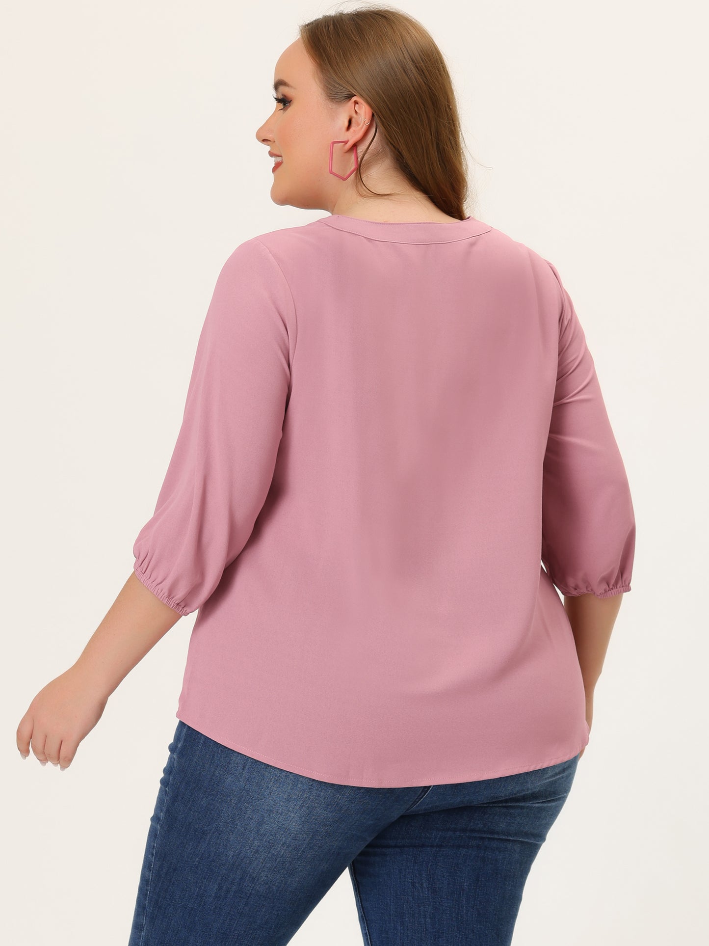 Women's Plus Size Work Round Neck Ruffle Chiffon Blouse Top