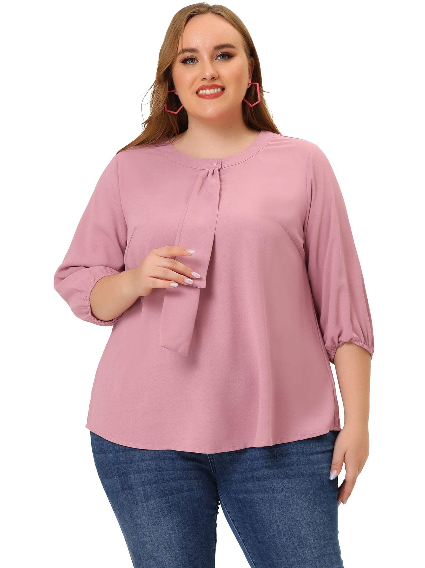 Women's Plus Size Work Round Neck Ruffle Chiffon Blouse Top