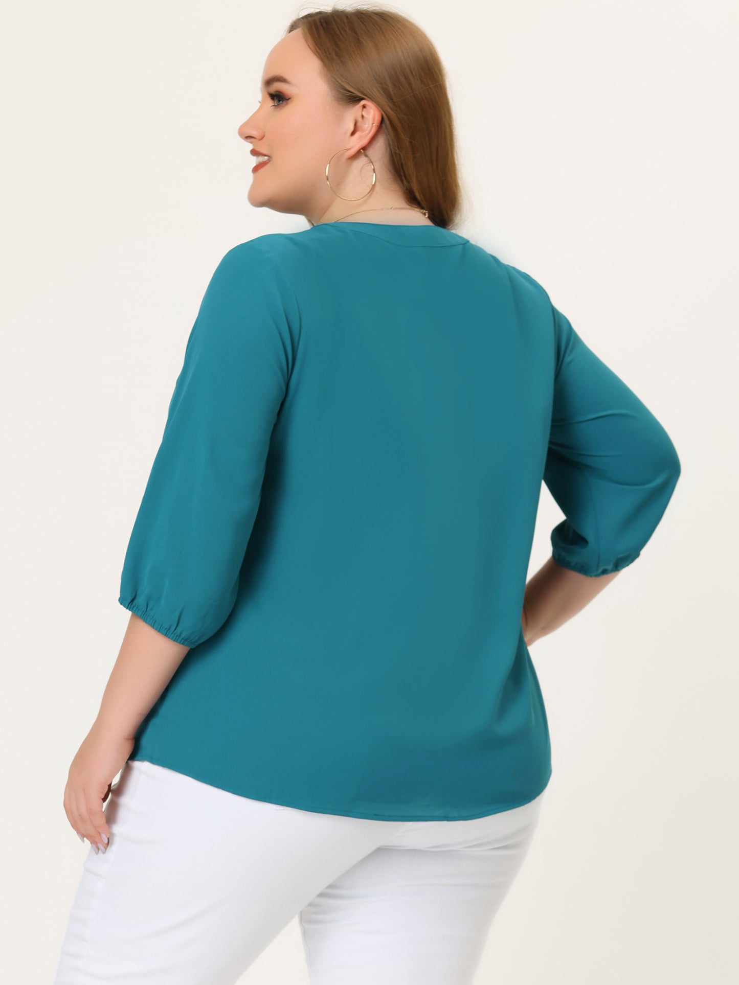 Blusa de gasa con cuello redondo y volantes para mujer, talla grande