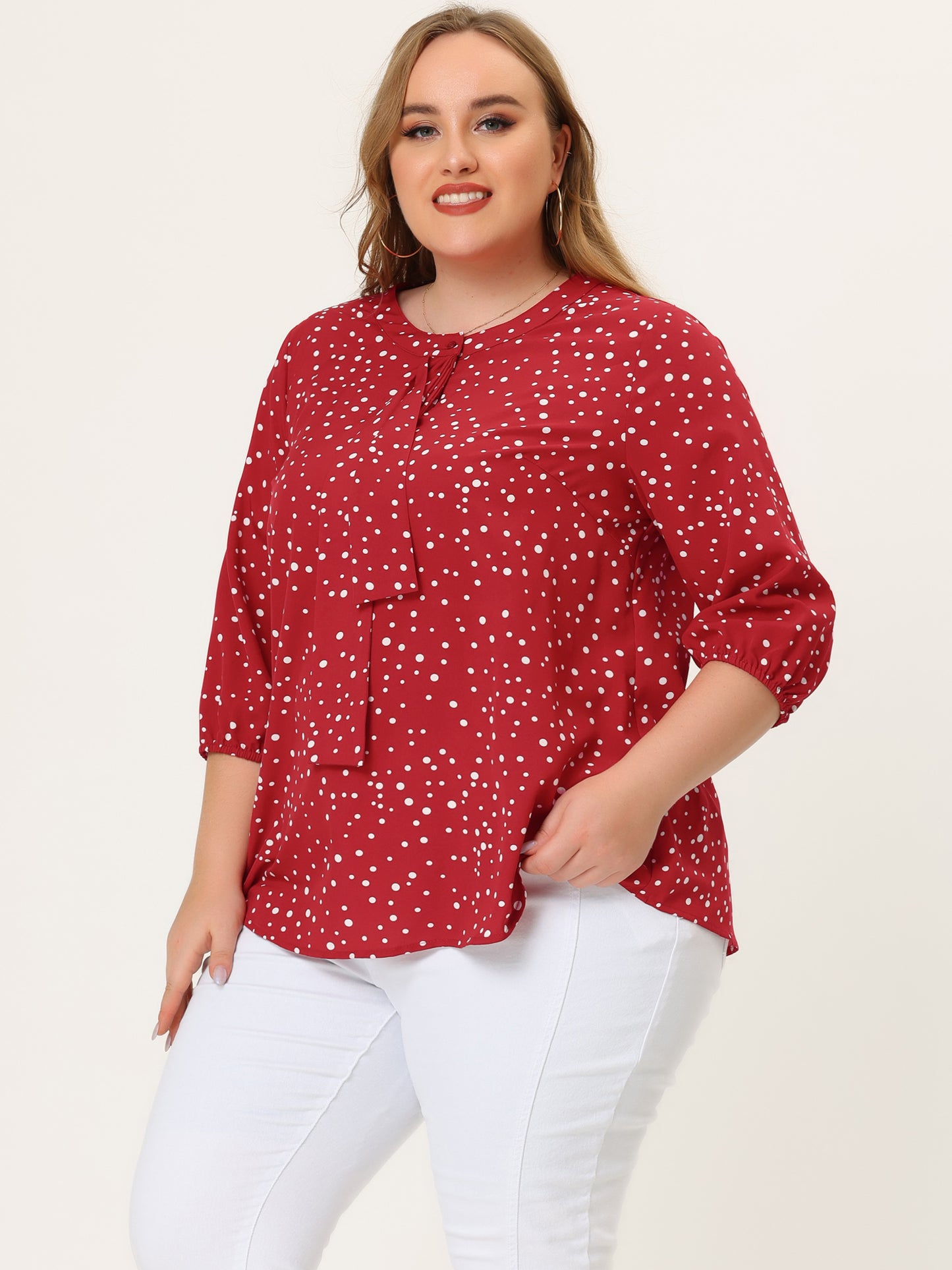Women's Plus Size Work Round Neck Ruffle Chiffon Blouse Top