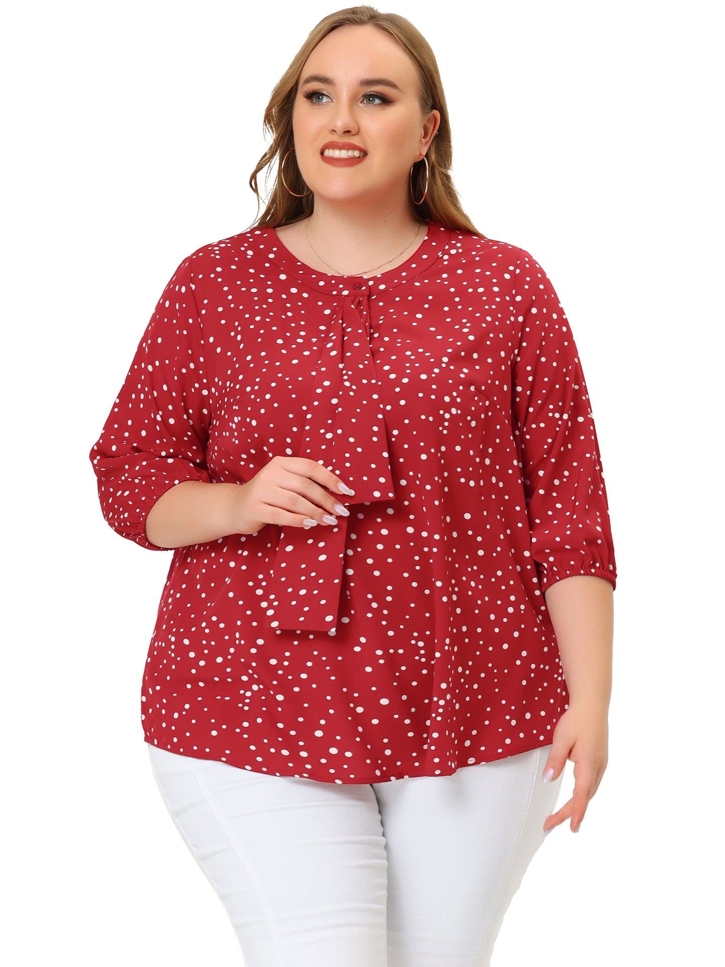 Women's Plus Size Work Round Neck Ruffle Chiffon Blouse Top