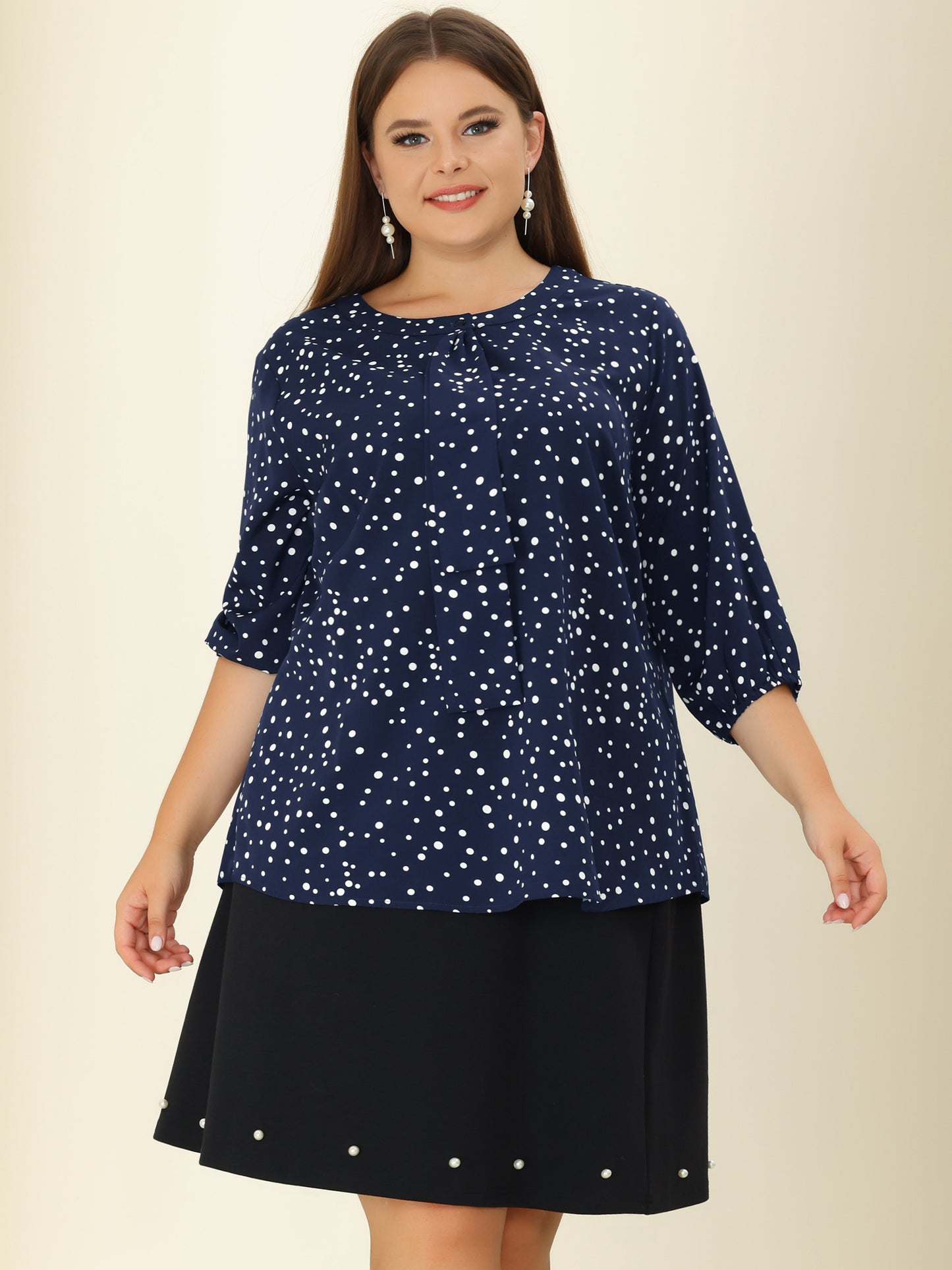 Women's Plus Size Work Round Neck Ruffle Chiffon Blouse Top