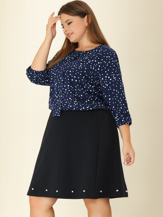 Women's Plus Size Work Round Neck Ruffle Chiffon Blouse Top