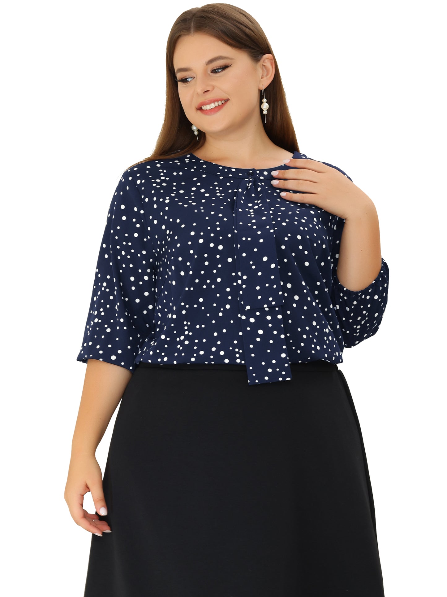 Women's Plus Size Work Round Neck Ruffle Chiffon Blouse Top