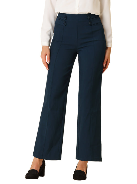 Women's High Waisted Straight Leg Pants Solid Color Business Work Trousers