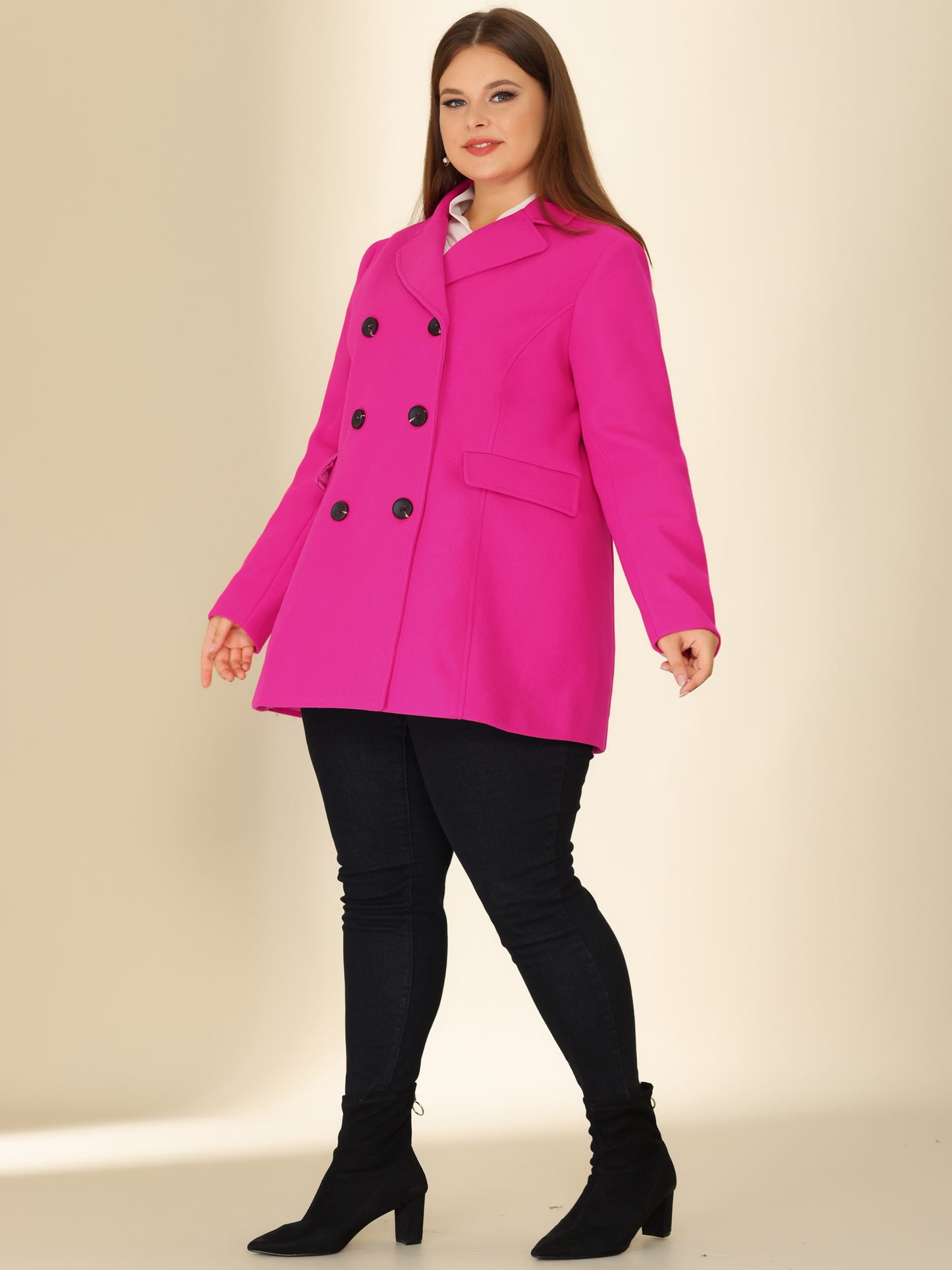 Women's Plus Size Notched Lapel Double Breasted Coat