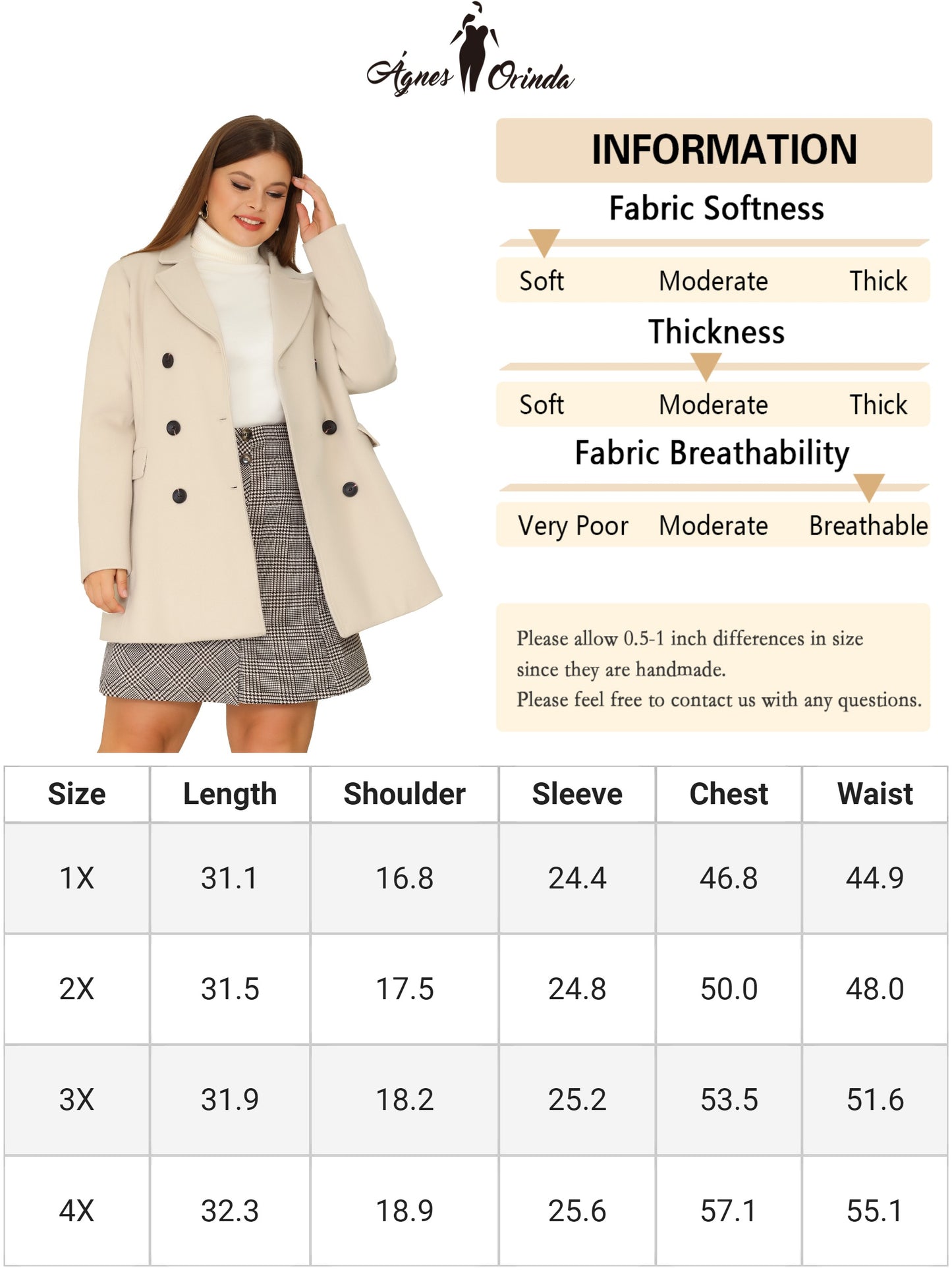 Women's Plus Size Notched Lapel Double Breasted Coat