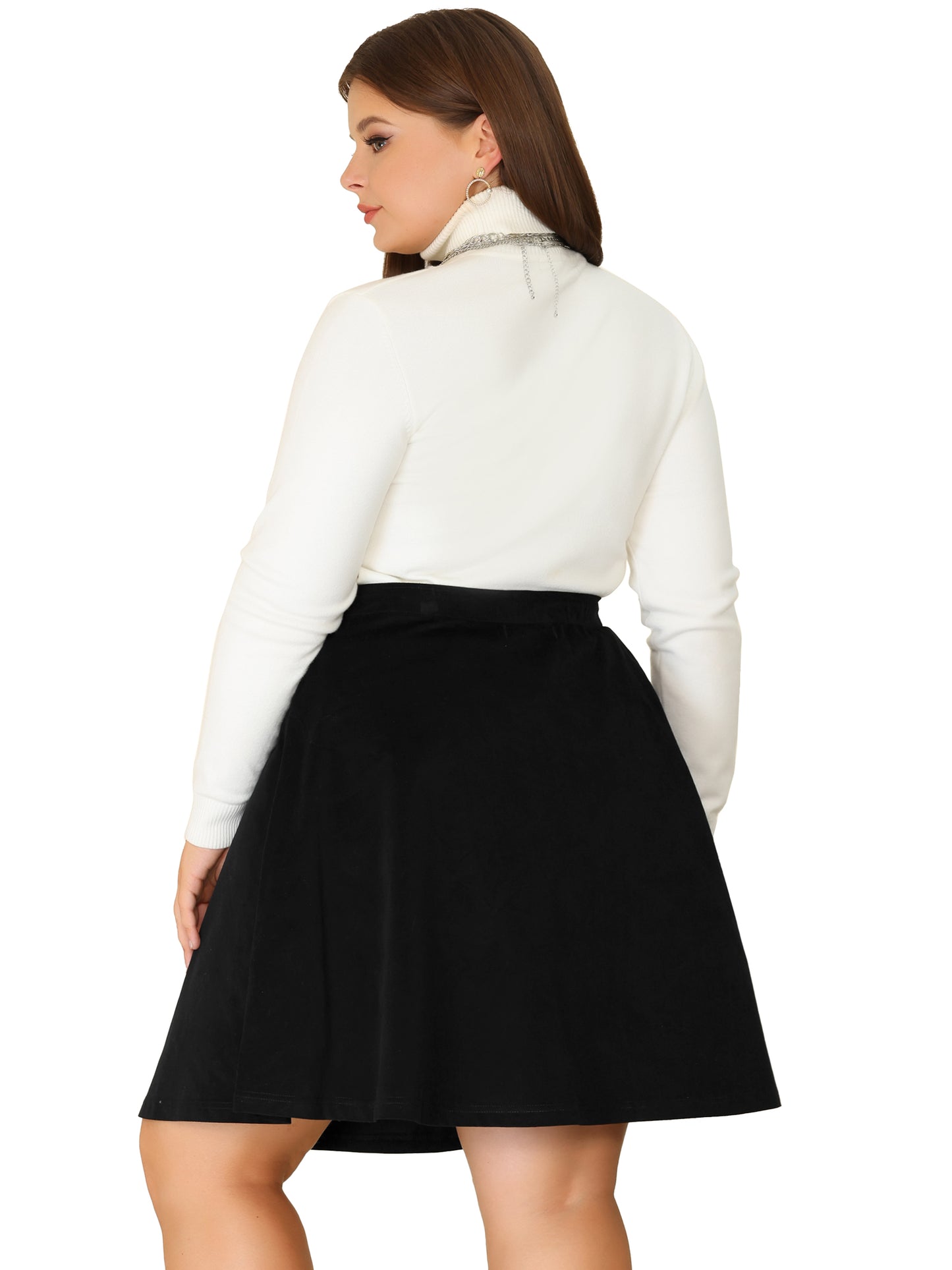 Faldas de pana retro de talla grande para mujer, con cintura elástica y botones decorativos, minifalda de corte A para otoño