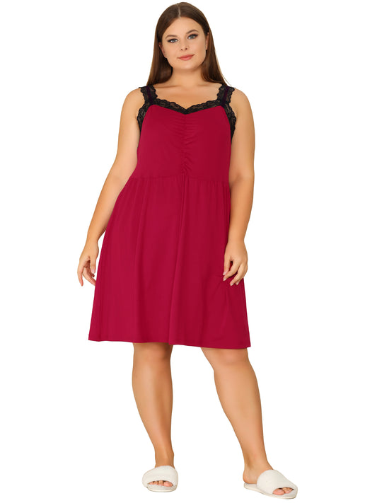 Women Plus Size Nightgown Cami Lace Spaghetti Loungewear A line Sleepdress