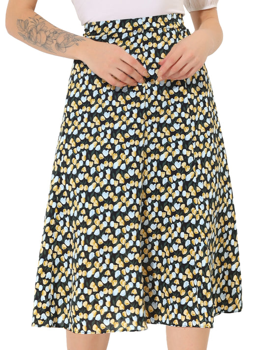 Women's Floral Midi Skirt Peasant Elastic Waist A-Line Ditsy Printed Skirts
