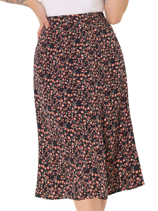 Women's Floral Midi Skirt Peasant Elastic Waist A-Line Ditsy Printed Skirts