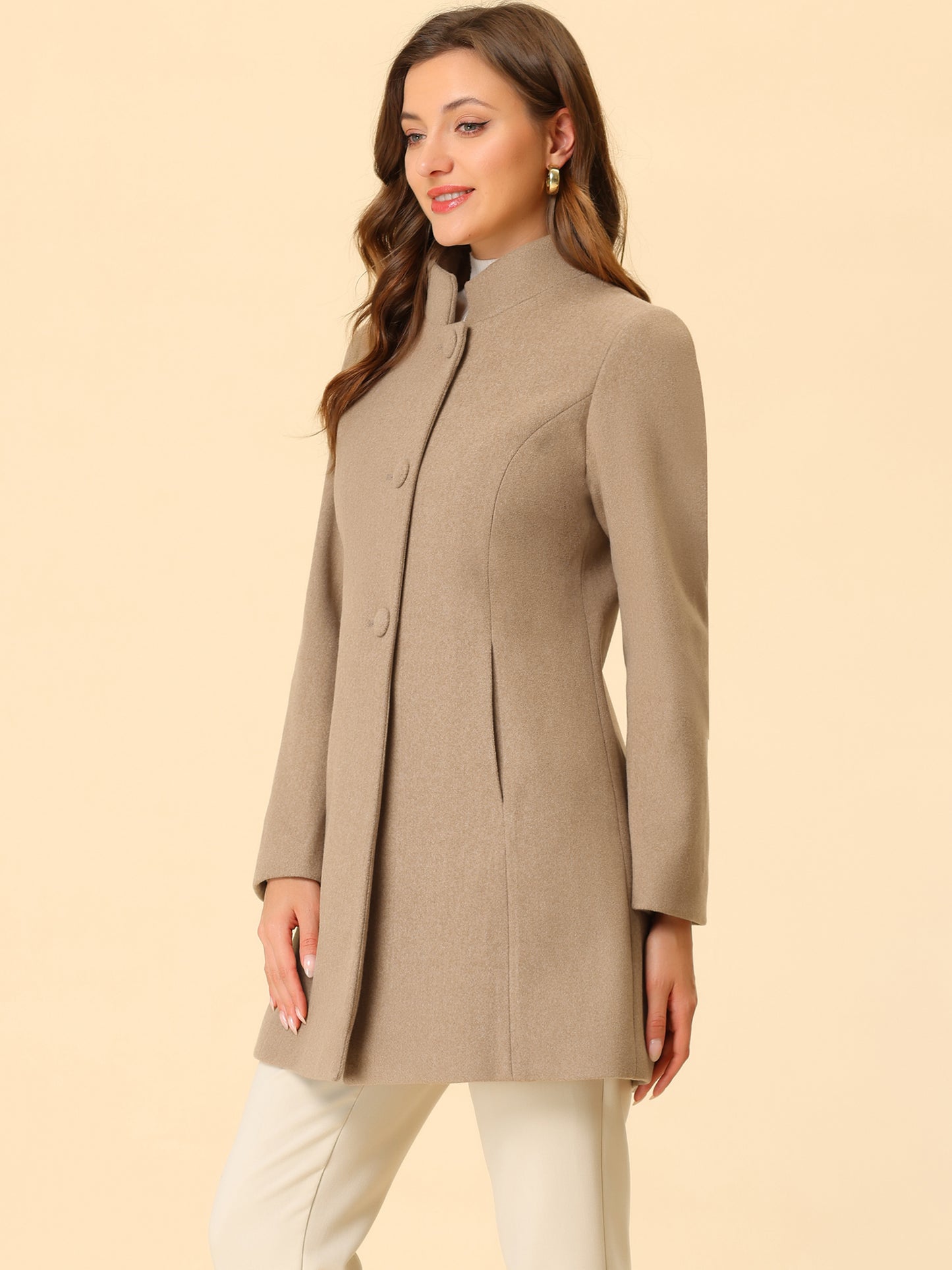 Women's Winter Overcoat Mid-Long Stand Collar Single Breasted Coat Outerwear, Deep Colors