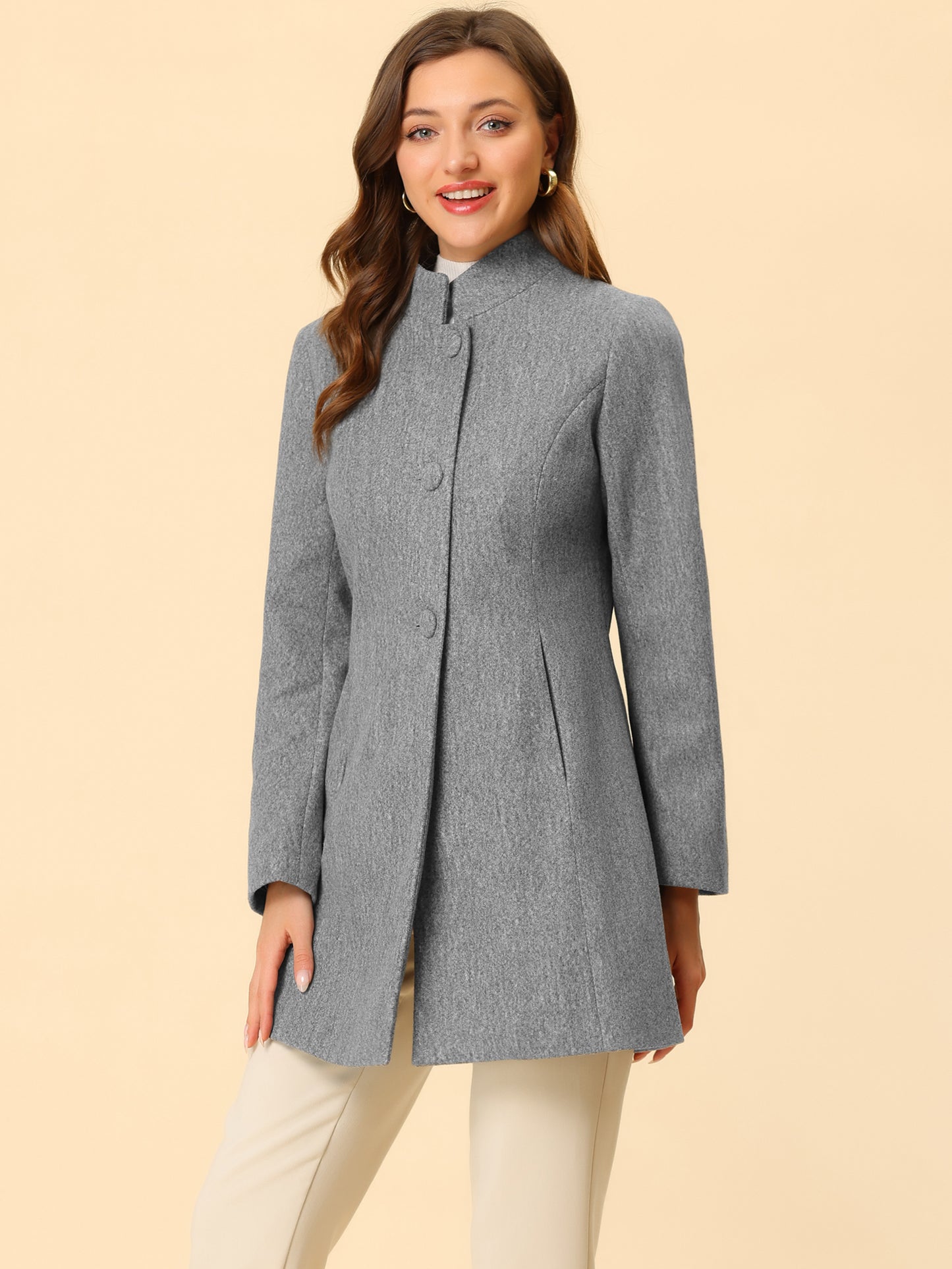 Women's Winter Overcoat Mid-Long Stand Collar Single Breasted Coat Outerwear, Deep Colors