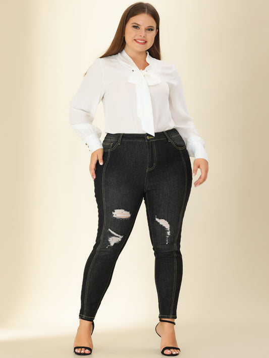 Women's Plus Size Jeans Mid Rise Stretch Washed Skinny Jeans Casual Denim Jeggings