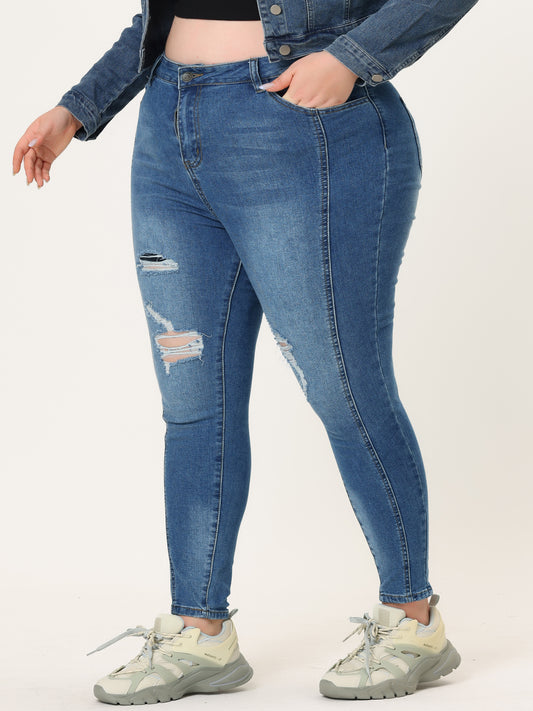 Women's Plus Size Jeans Mid Rise Stretch Washed Skinny Jeans Casual Denim Jeggings