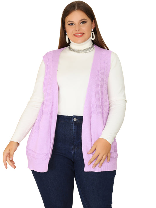 Women's Plus Size Cardigan Vest Sleeveless Knit Open Front Cable Sweater Cardigan