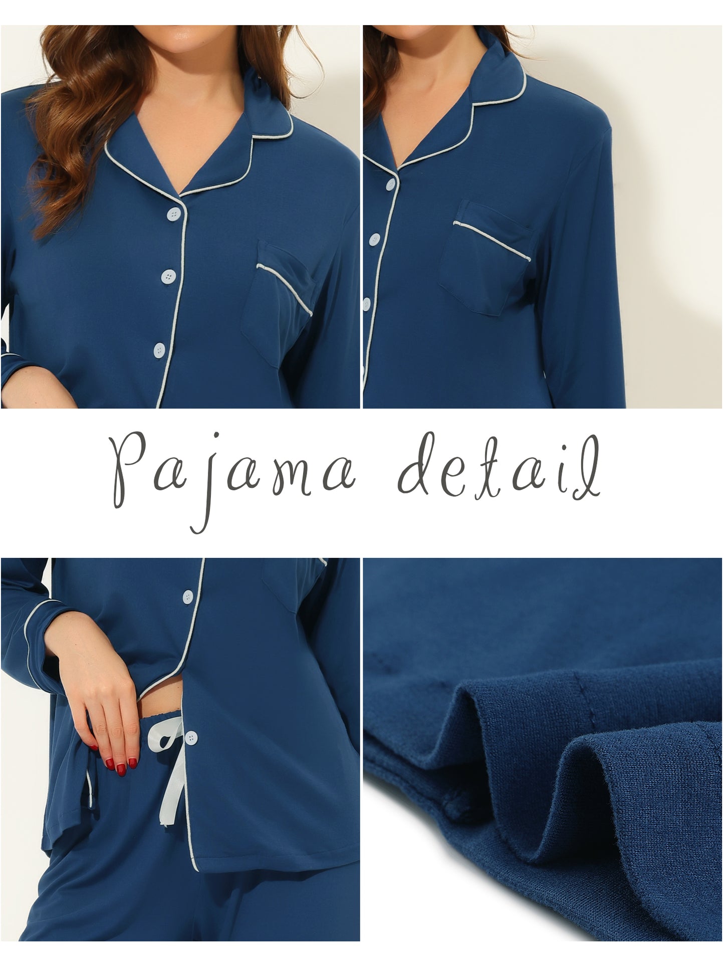 cheibear Pajama Sleep Shirt Nightwear Sleepwear Lounge Modal Pj Sets Blue