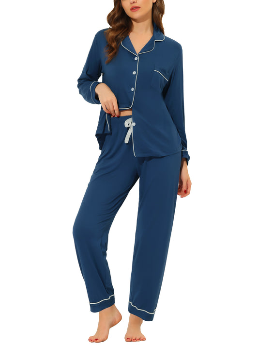 cheibear Pajama Sleep Shirt Nightwear Sleepwear Lounge Modal Pj Sets Blue