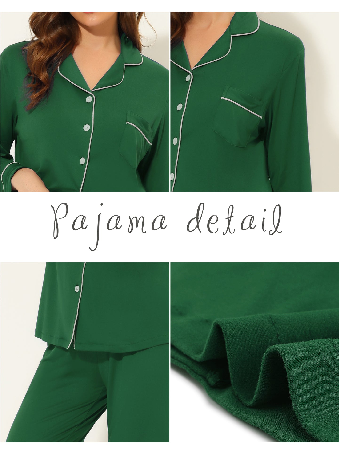 cheibear Pajama Sleep Shirt Nightwear Sleepwear Lounge Modal Pj Sets Green