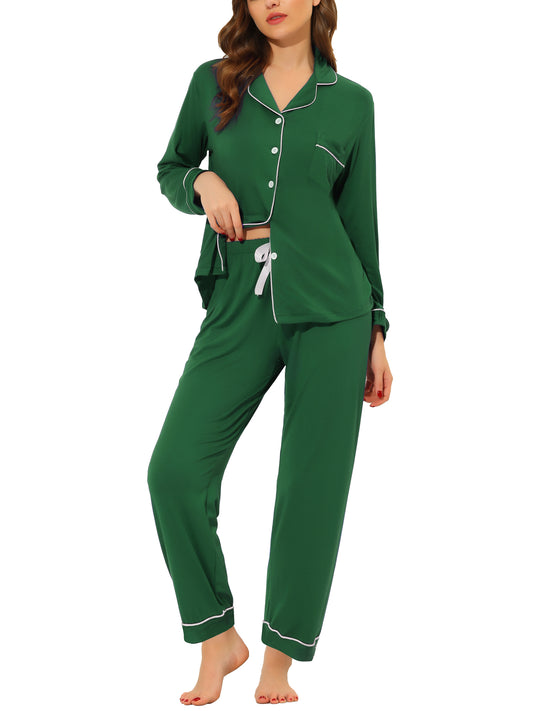 cheibear Pajama Sleep Shirt Nightwear Sleepwear Lounge Modal Pj Sets Green