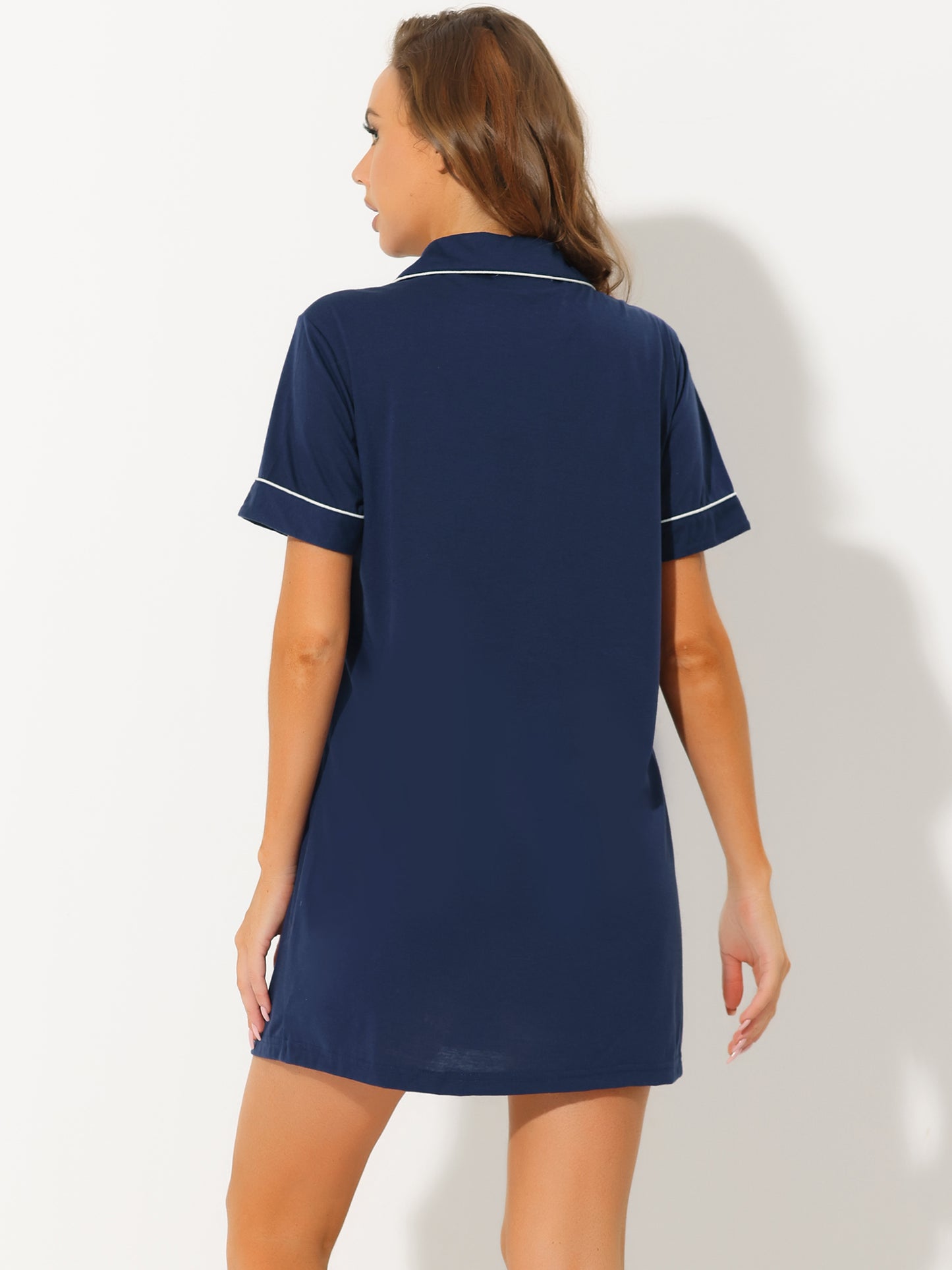 cheibear Lounge Short Sleeves Button Down Pajama Shirt Dress Blue