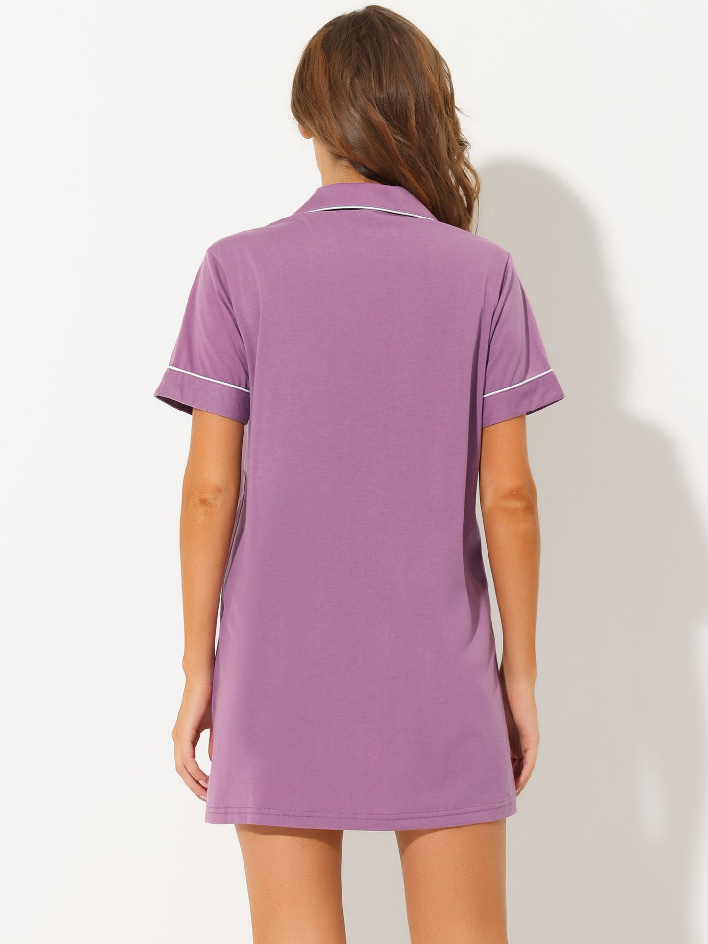 cheibear Lounge Short Sleeves Button Down Pajama Shirt Dress Purple