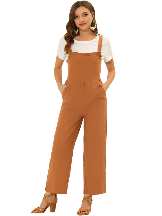 Women's Cotton Casual Vintage Pockets Wide Leg Overalls Jumpsuit