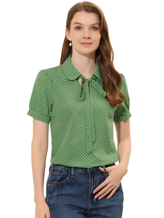 Women's Retro Printed Bow Tie Peter Pan Collar Chiffon Blouse Shirt