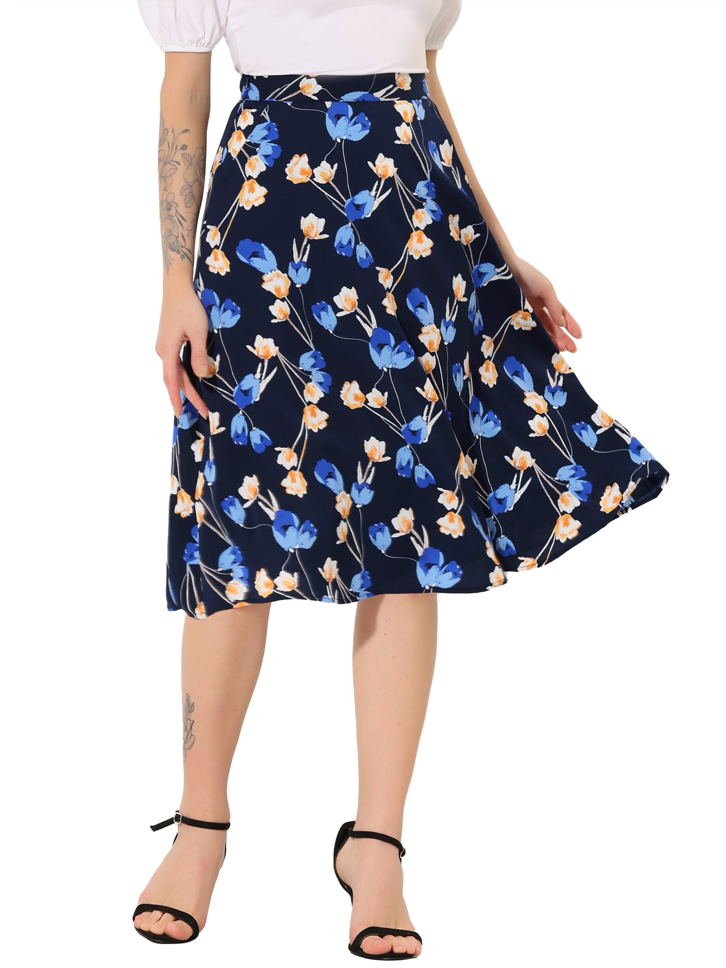Falda midi de gasa con estampado floral para mujer, corte A, verano