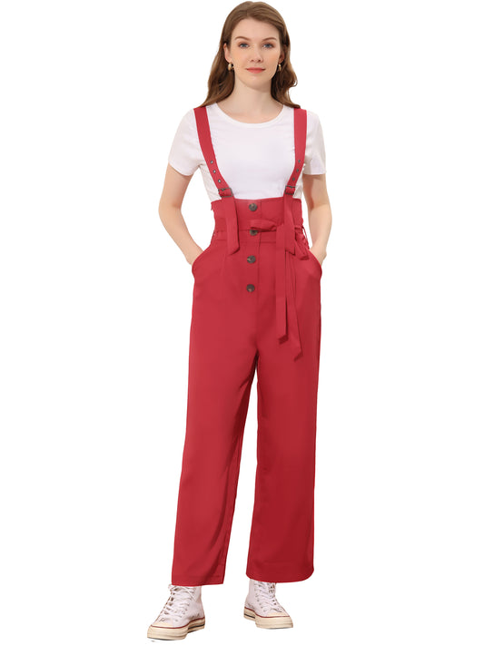 Women's Wide Leg Overalls Loose Fit Belted High Waist Suspenders Jumpsuits