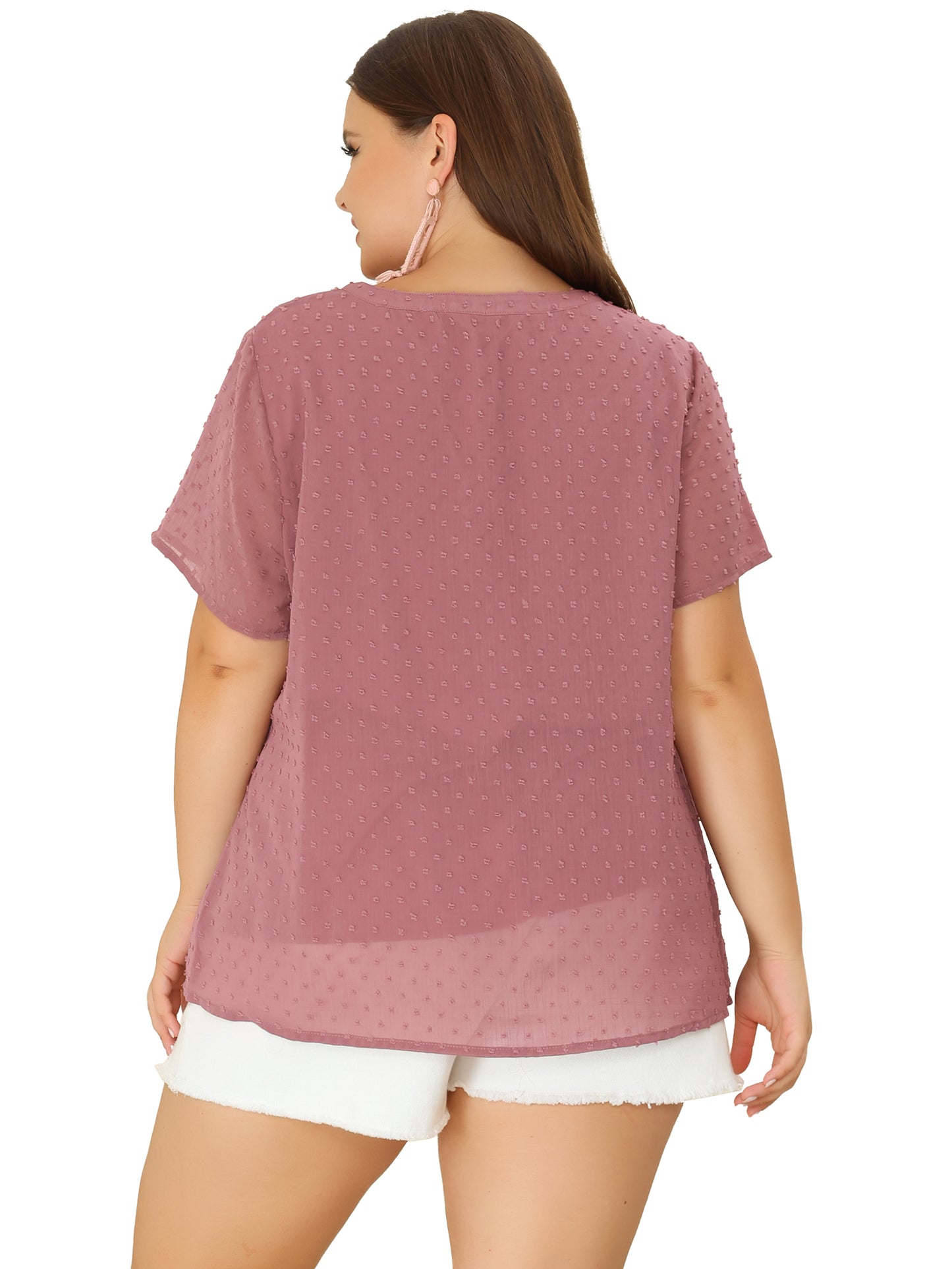Women Plus Size Summer Top Swiss Dots Notched Neck Short Sleeve Blouse