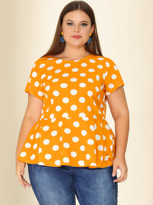 Women's Plus Size Short Sleeve Polka Dots Peplum Top