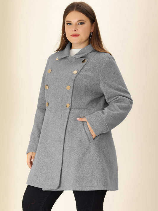 Women's Plus Size Coat A-Line Peter Pan Collar Double Breasted Fall Winter Peacoat