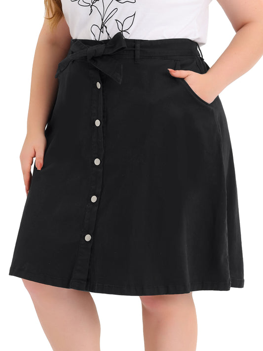 Faldas vaqueras de talla grande para mujer, con cintura anudada, corte A y bolsillos, falda vaquera midi de verano