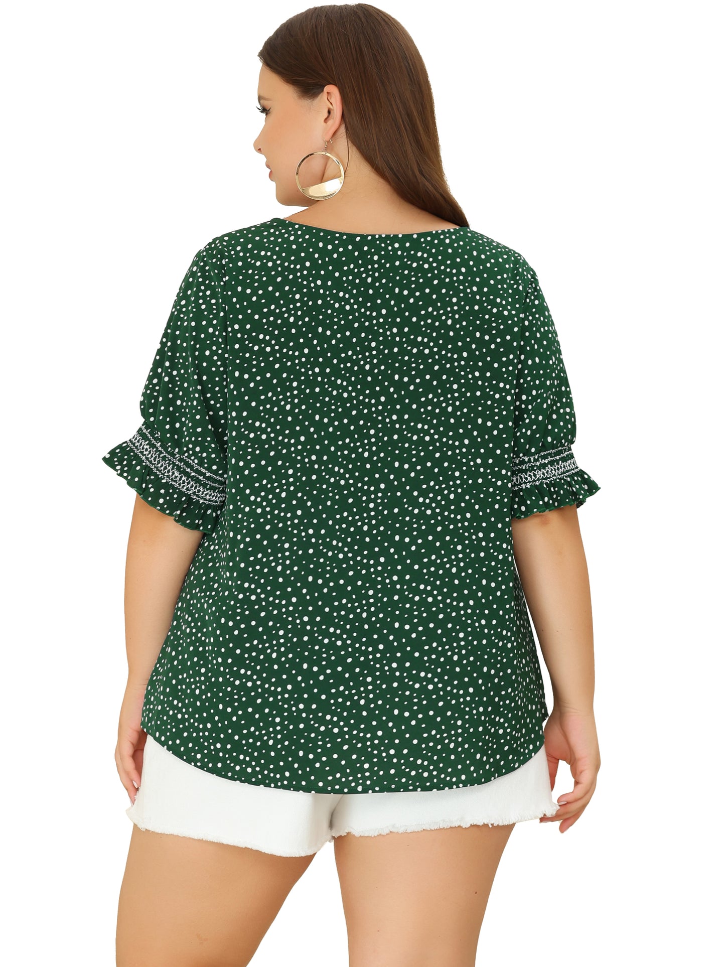 Women's Plus Size Blouse Pin Dots Smocked Floral Boho Blouse