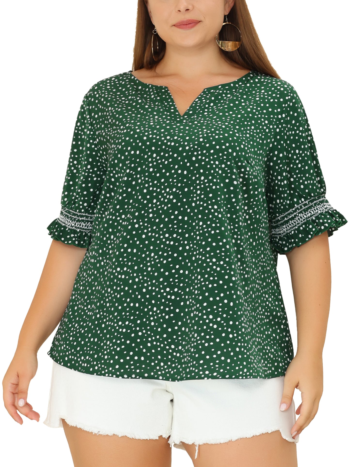 Women's Plus Size Blouse Pin Dots Smocked Floral Boho Blouse