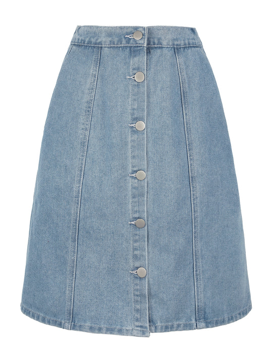 Women's Denim Skirts Summer Casual A-Line Short Button Down Jean Skirt