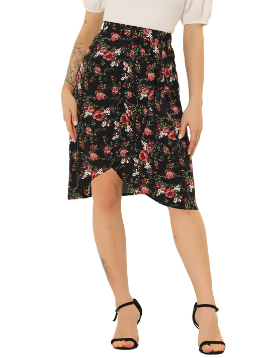 Falda cruzada midi bohemia de verano con cintura alta y estampado floral para mujer