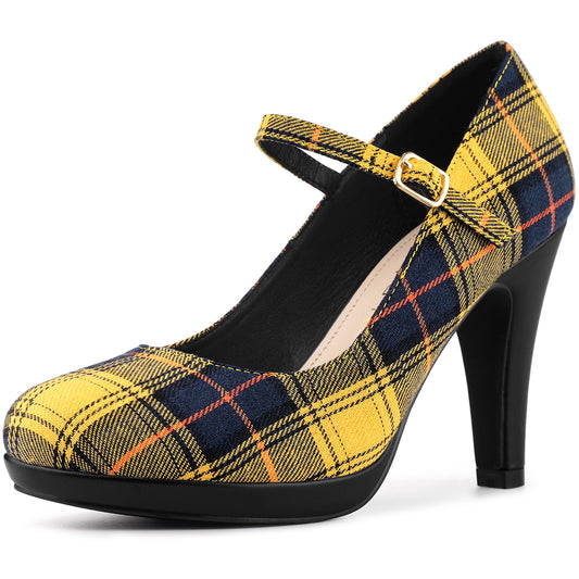 Zapatos Mary Jane con plataforma y tacón de aguja de pata de gallo para mujer