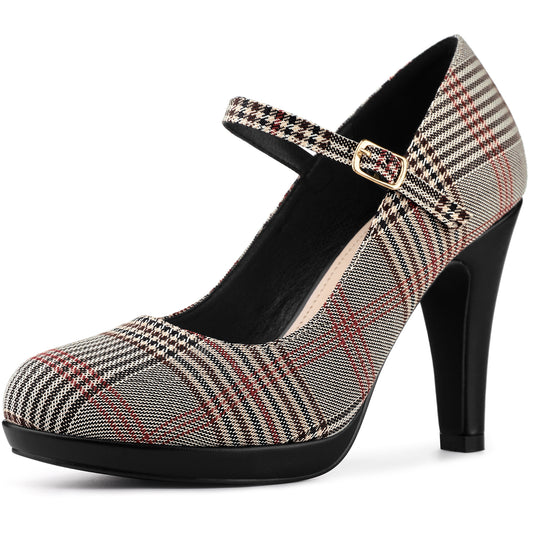 Zapatos Mary Jane con plataforma y tacón de aguja de pata de gallo para mujer