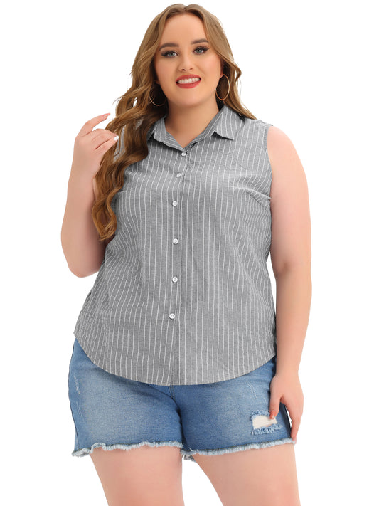 Women's Plus Size Sleeveless Top Summer Casual Office Button Down Tank Top Shirt