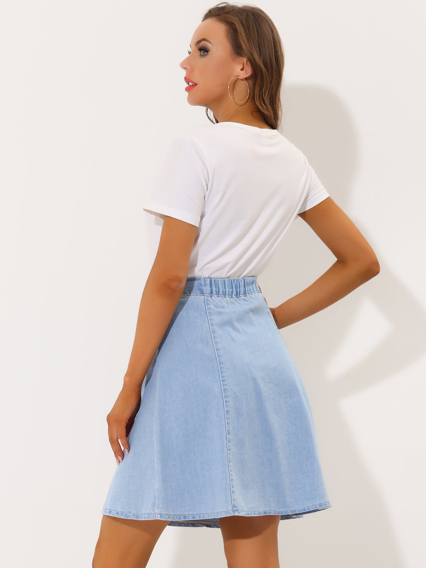 Women's High Waisted A-Line Flared Casual Denim Skirt (Available in Plus Size)