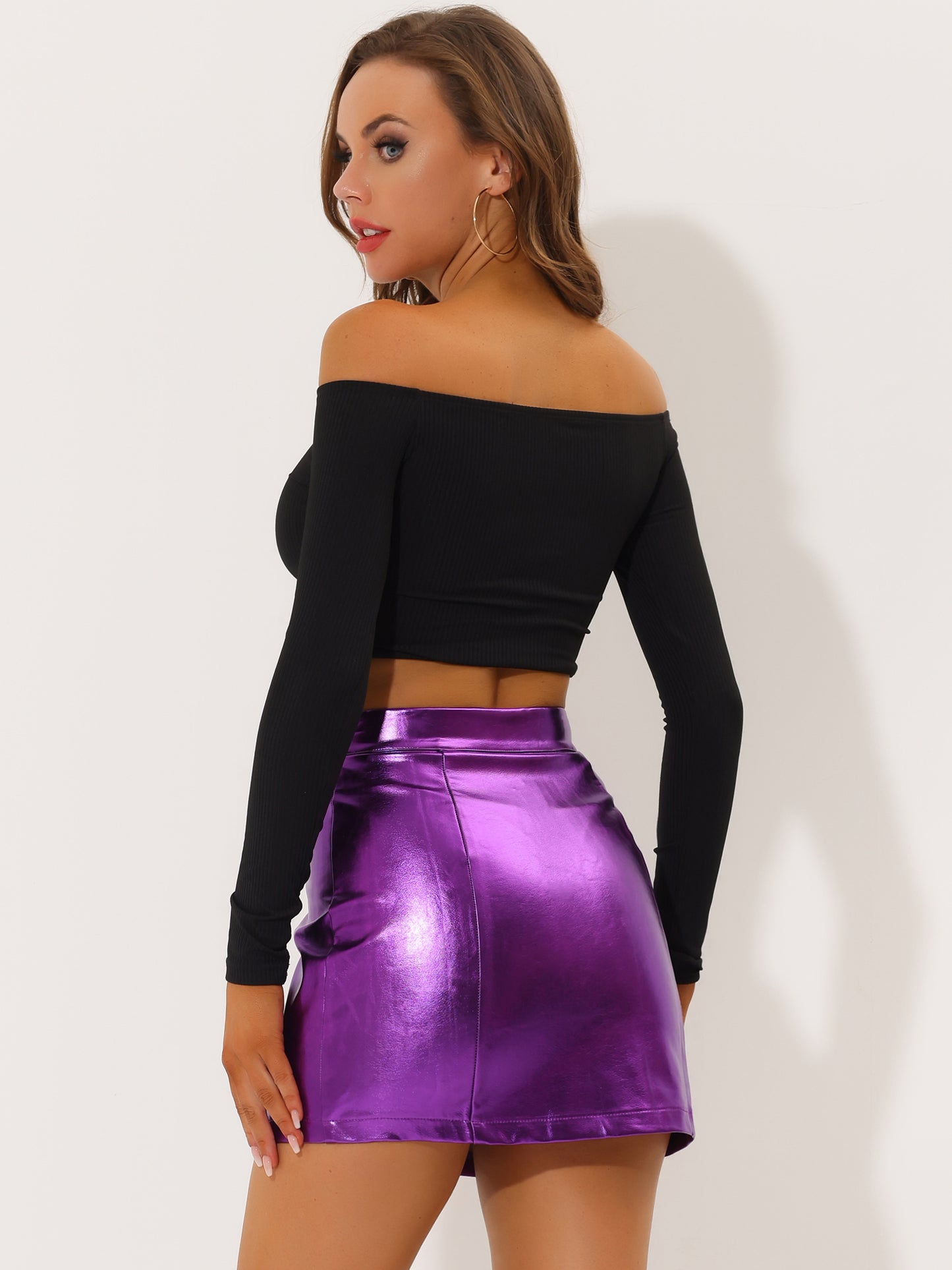 Women's Mini Skirt Shiny High Waist Zipper Short Skirt Partywear