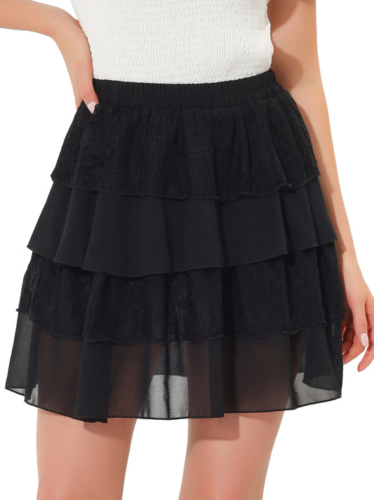 Women's Ruffled High Waist Mini Layered Tiered Skirt