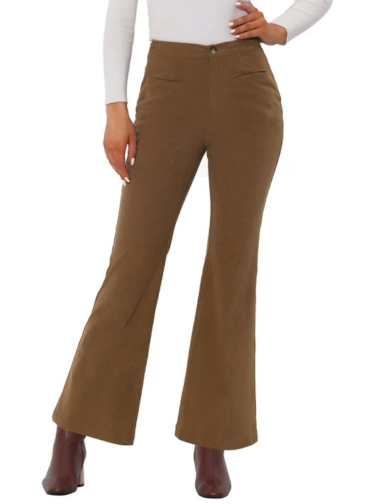 Women's High Waisted Bootcut Trousers Retro Bell Bottom Corduroy Pants