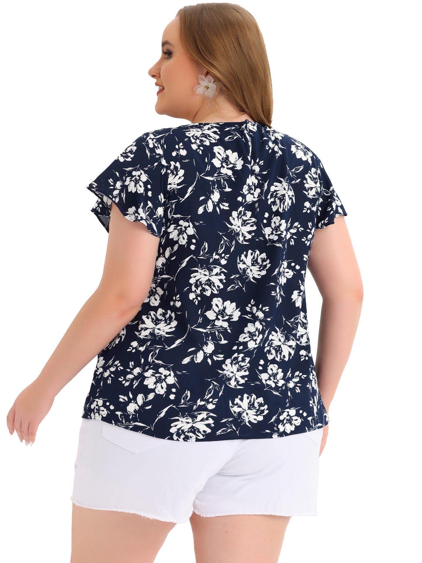 Women Plus Size Flared Sleeve Floral Summer Lace Panel Tunic Blouse