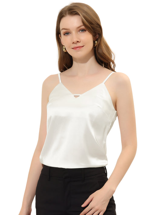 Women's Satin Camisole V Neck Sleeveless Spaghetti Strap Cami Tank Top